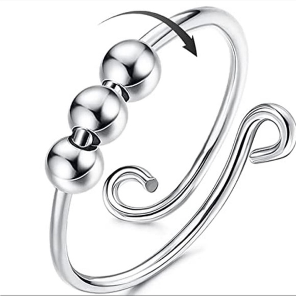 Adjustable Fidget Bead Ring, Silver tone open style - Picture 6 of 7